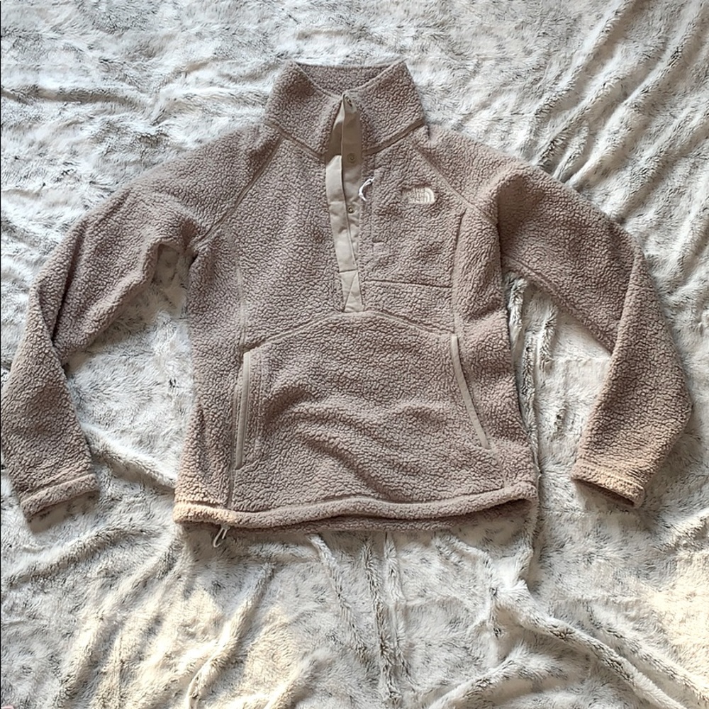 The North Face tan fuzzy pullover